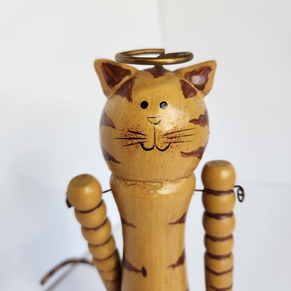 Vintage Folk Art Cat Angel Wood Moving Arms 9.5" Hand-crafted Cat Lady Decor - Picture 9 of 9